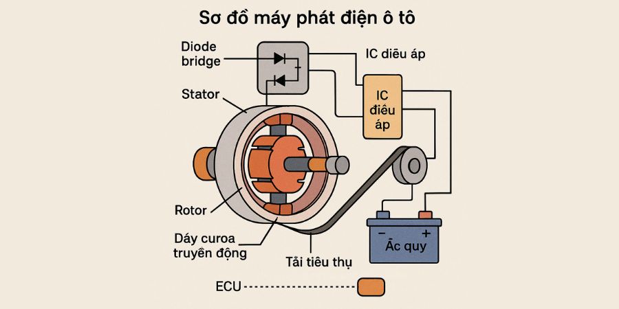 Máy phát điện ô tô – Giải đáp Full thắc mắc cho chủ xe 4 Cho tôi sơ đồ máy phát điện ô tô