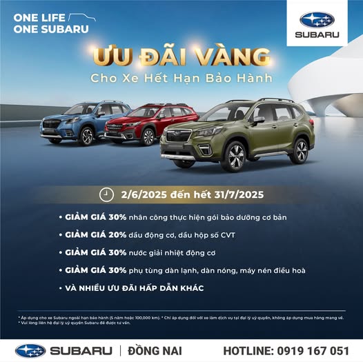 ƯU ĐÃI VÀNG CHO XE SUBARU HẾT HẠN BẢO HÀNH
