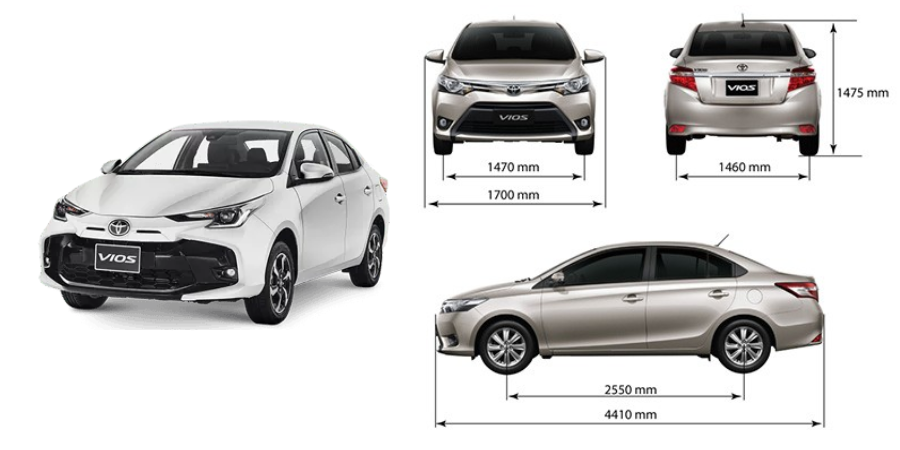 Kích thước xe 5 chỗ- TOYOTA VIOS